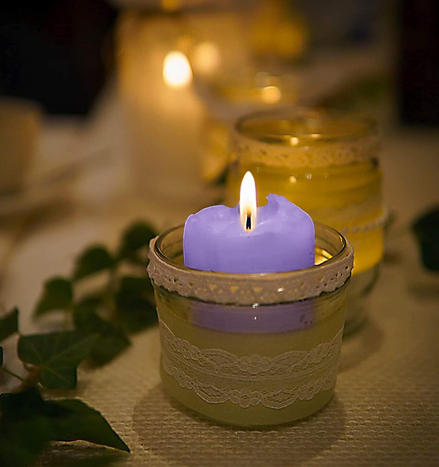 MOWIN Votive Candles Unscented Smokeless Wax Candles Set of 6 Votive Glass Candle Home Decor Small Candle 8-9 Hour (Purple Votiv